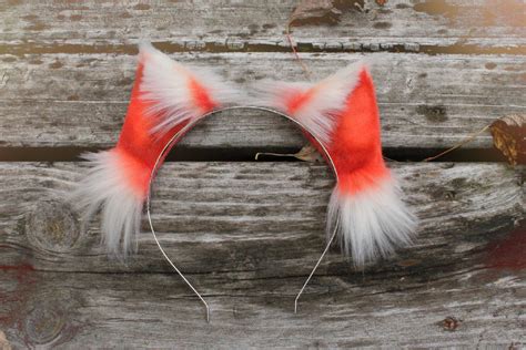 White And Orange Cat Ears Headband Etsy