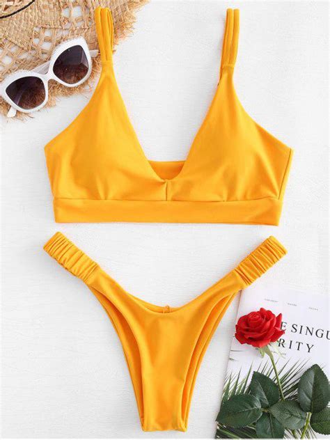 21 Off 2021 Dual Shoulder Strap Thong Bikini In Rubber Ducky Yellow