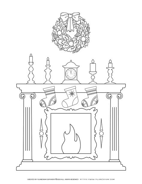 Christmas Fireplace Free Coloring Page Planerium