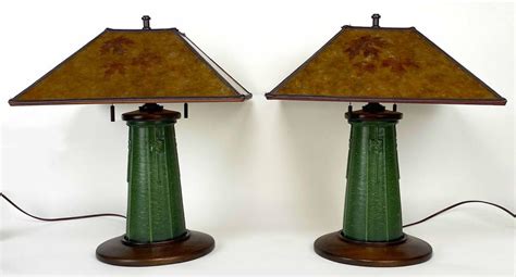 Sold At Auction Pair Of Arts And Crafts Style Lamps With Mica Shades