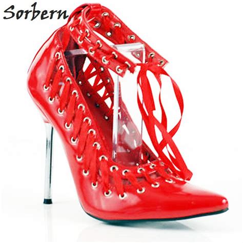 sorbern black hollow out pointed toe metal heels women pumps ankle straps rivet hole sexy fetish