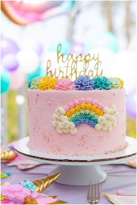 Pink Rainbow Cake For Unicorn Themed Birthday Party Rainbow Birthday