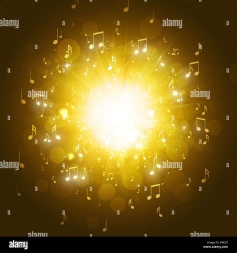 Music Notes Explosion In The Dark Golden Background Stock Photo Alamy