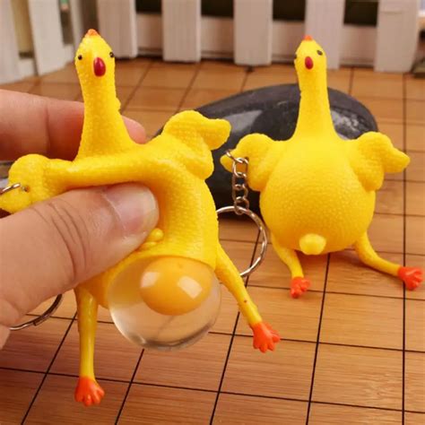 New Qualified Funny Squishy Squeeze Toys Chicken And Eggs Key Chain