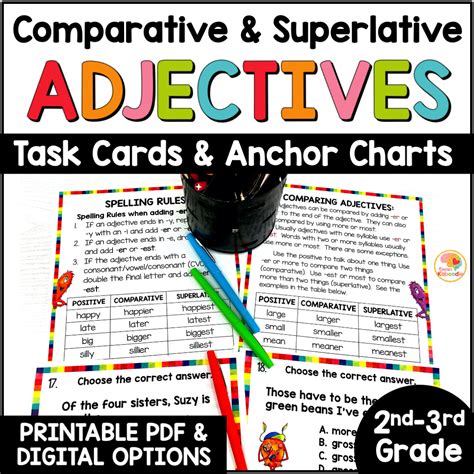 Comparative And Superlative Adjectives Comparing Adjectives Task Cards And Anchor Charts