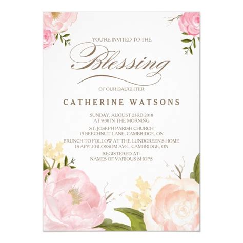 Romantic Watercolor Flowers Blessing Invitation Wedding