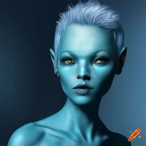 White Haired Sky Blue Skinned Humanoid Alien Woman On Craiyon