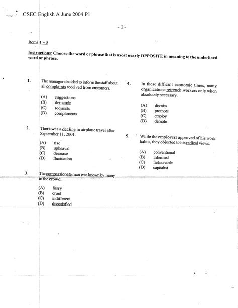 Csec English A June 2004 P1 Cxc Paper Oto The Manager Decided History