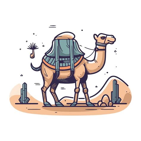 Premium Vector Camel In Desert Vector Illustration In Doodle Style