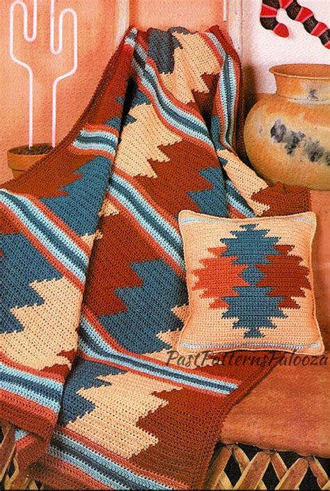 Crochet Pattern Native American Afghan And Pillows With Geometric And