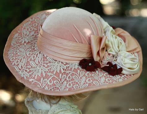 Hand Crafted Vintage 1900s Edwardian Victorian Hat Wide Brim Velvet Lace Flowers By Gails
