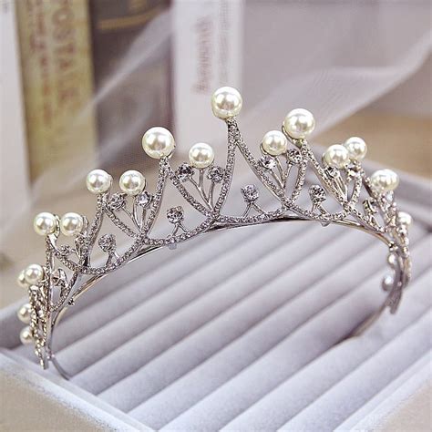 Sparkling Crystal Pearl Tiara Crown Bridal Hair Accessories Vow Day