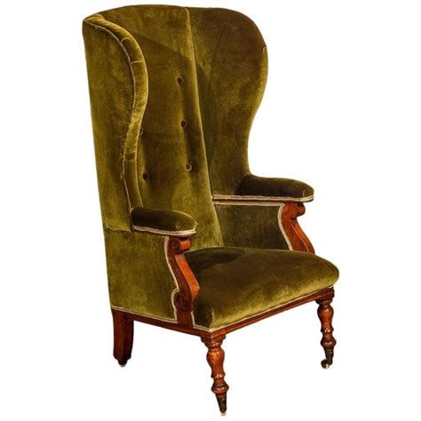 Antique Wing Back Chair Victorian Green Velvet Circa 1850 Green