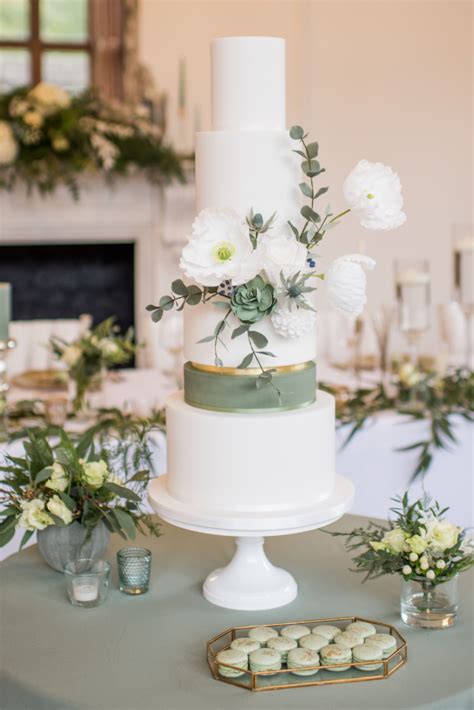 Sophisticated Floral Wedding Cake In Stunning Sage Green Green