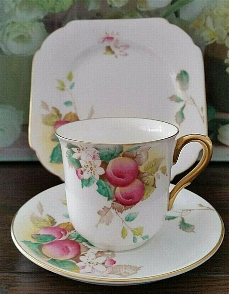 Elegant Shelley Apple Blossom Bone China Cup Saucer And Plate