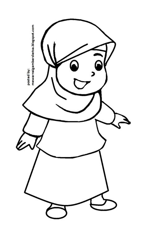 Gambar Mewarnai Gambar Sketsa Kartun Anak Muslimah 50 Alqur Pakaian