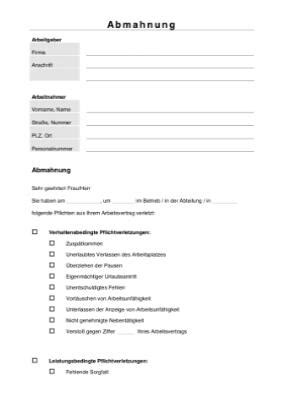 Die voraussetzungen für eine wirksame abmahnung. Vorlagen für Personal/Mitarbeiter - downloaden bei formularbox.de