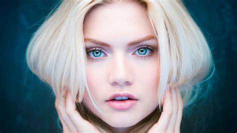 Wallpaper Face Women Model Blonde Blue Eyes Closeup Martina Dimitrova Mouth Nose Pink