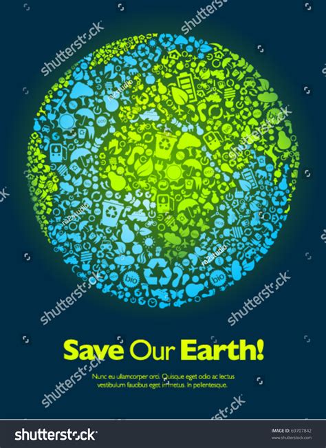 Energy saving and emission reduction protection ring mirror theme poster. Save Our Earth Blue Green Poster Stock Vector 69707842 ...