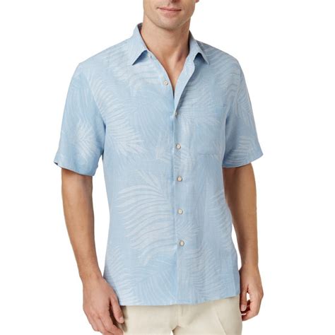 Tasso Elba Mens Light Blue Silk Linen Blend Button Front Shirt S 14 14