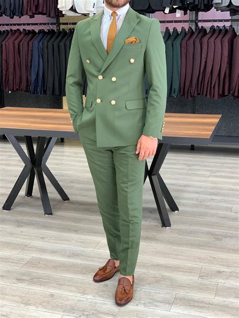 Buy Green Slim Fit Double Breasted Suit By Bespokedailyshop