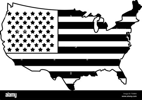 United States Map Outline Patriotic Isolated In Black And White Stock