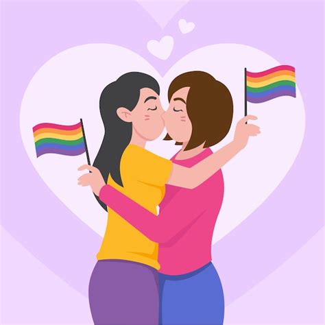 beso de pareja de lesbianas de diseño plano ilustrado vector gratis
