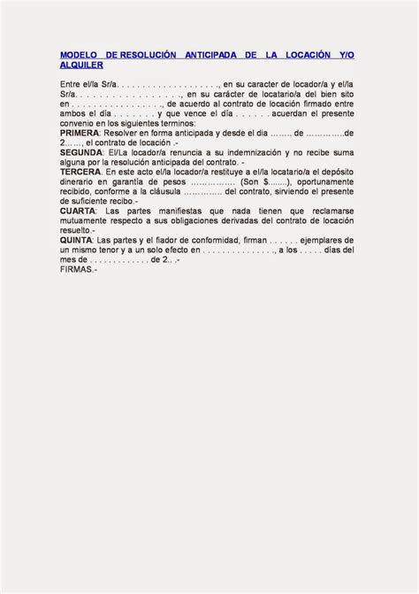 Modelo De Rescisión De Contrato De Alquiler Anticipado Argentina Vários Modelos