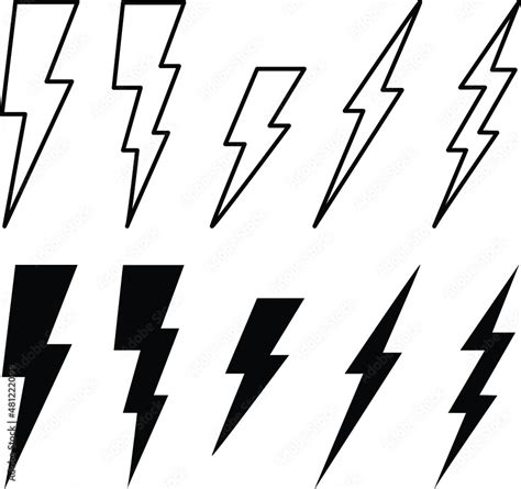 Cartoon Lightning Bolt Clipart Set Outline And Silhouette Stock