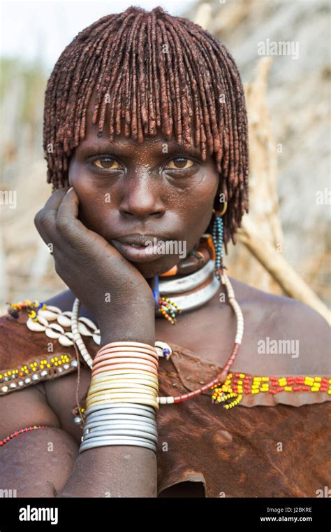 africa ethiopia omo river valley south omo hamer tribe portrait of a hamer woman stock