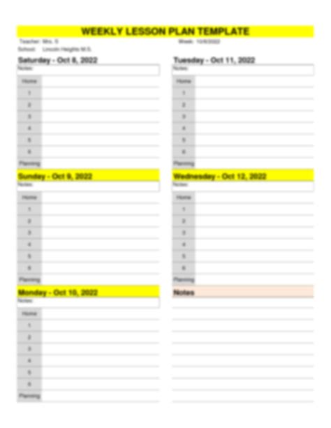 Solution Weekly Lesson Plan Template Excel File Studypool