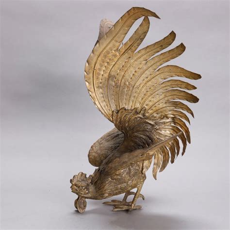 Vintage French Bronzed Metal Sculptures Of Cock Fighting Roosters