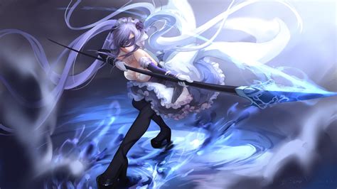 424391 Spear Bzerox Anime Warrior Anime Girls Purple Hair