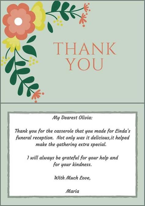 Sample Wording For Funeral Thank You Notes For Contributions Of Food At