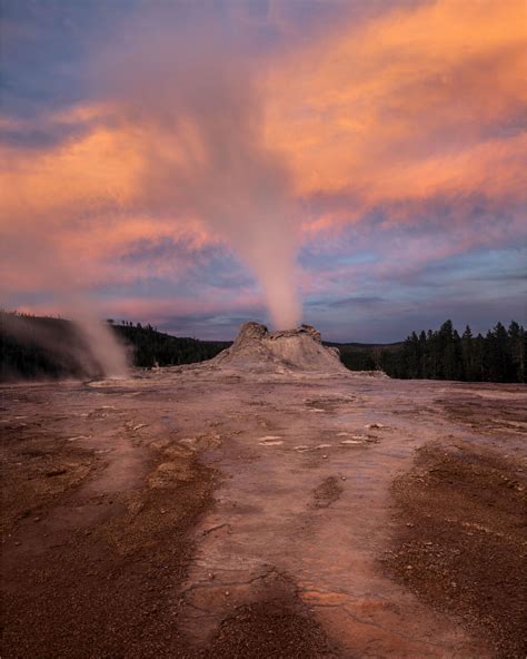 Castle Geyser At Sunset Yellowstone National Park Wyoming Photo By
