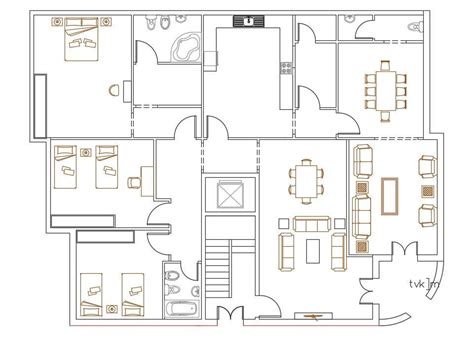 84x55 House Plan With Furniture Layout Cad Drawing Dwg File Cadbull