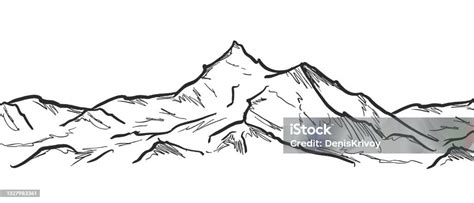 Ilustrasi Vektor Lanskap Sketsa Pegunungan Yang Digambar Tangan Dengan