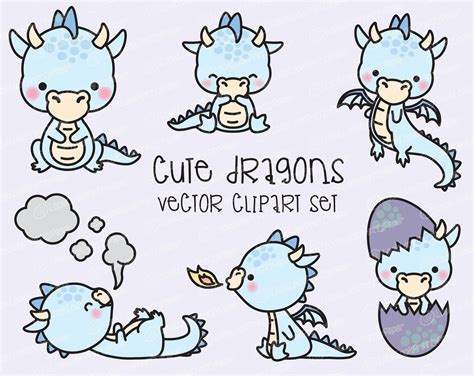 Premium Vector Clipart Kawaii Dragon Cute Baby Dragons Etsy In