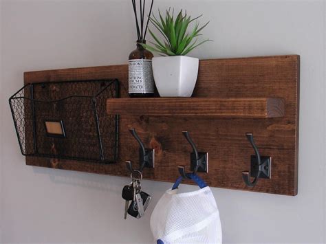 Rustic Entryway Coat Rack Shelf With Magazine Basket And 3 Etsy In