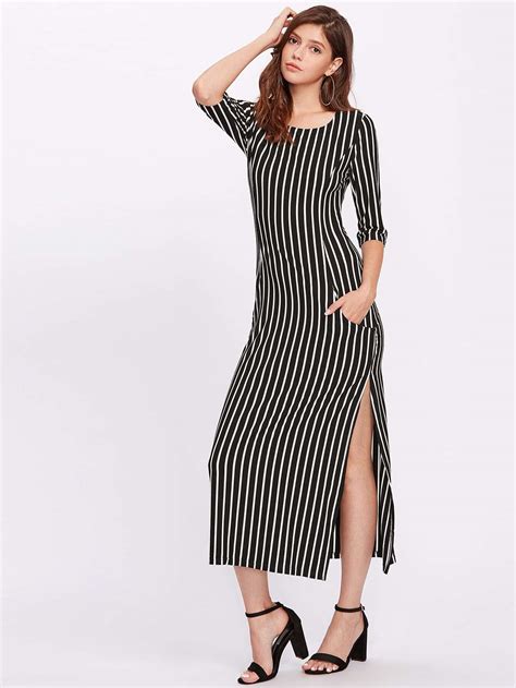 Vertical Striped Split Hem Dress Sheinsheinside