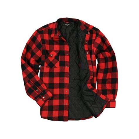 Weuthey Mens Insulated Quilted Lined Flannel Shirt Jacket Redblack
