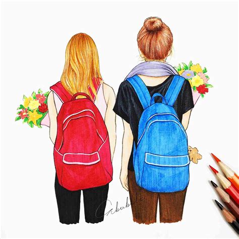 Two Best Friends Drawing Free Download On Clipartmag