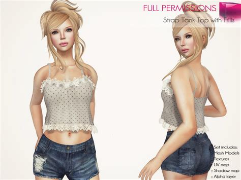 Second Life Marketplace Full Perm Classic Rigged Mesh Womens Spaghetti Strap Cropped Polka