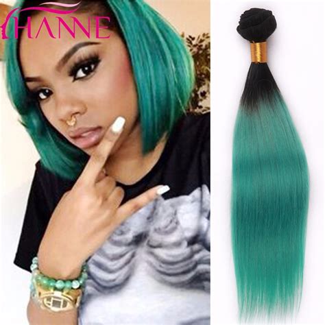 Fashion Short Human Hair Weave 1b Green Ombre Color Brazilian Virgin Straight Hair Bundles 3pcs