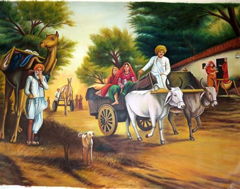 Handmade Canvas Oil Painting Traditional Indian Village