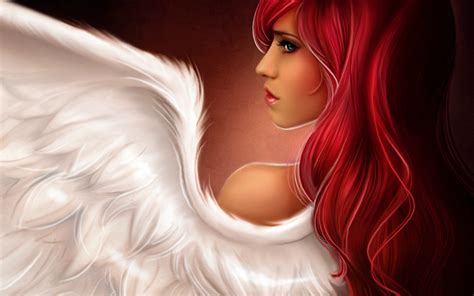 Download Long Hair Red Hair Wings Fantasy Angel Hd Wallpaper