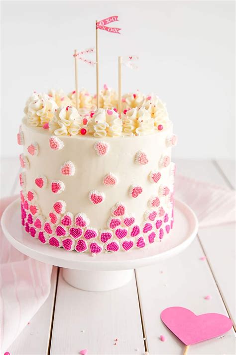 This candy heart studded Pink Velvet Cake is the perfect ...