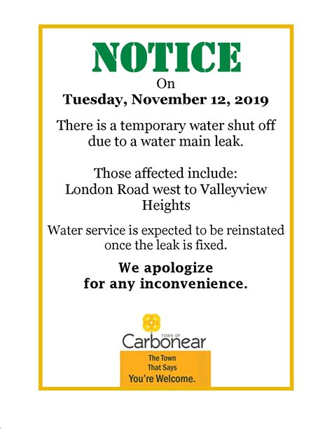 Please Note Temporary Water Shut Off Town Of Carbonear