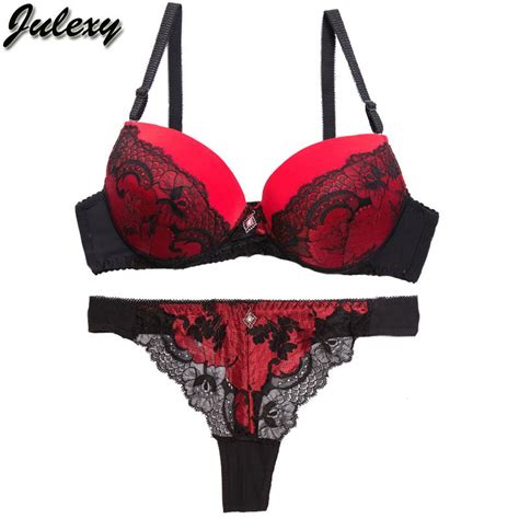 Julexy Sexy Lace Women Push Up Bra Set Hollow Out Thongs Bra Brief Sets