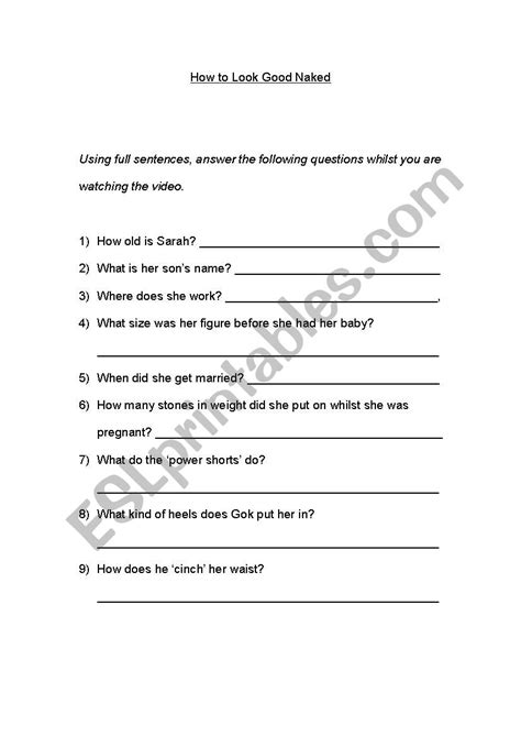 How To Look Good Naked Esl Worksheet By Claireabella My XXX Hot Girl